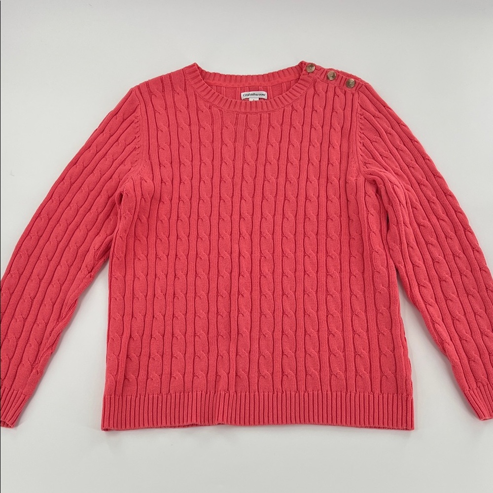 Croft & Barrow Coral Cable Knit Sweater salmon cotton button shoulder L